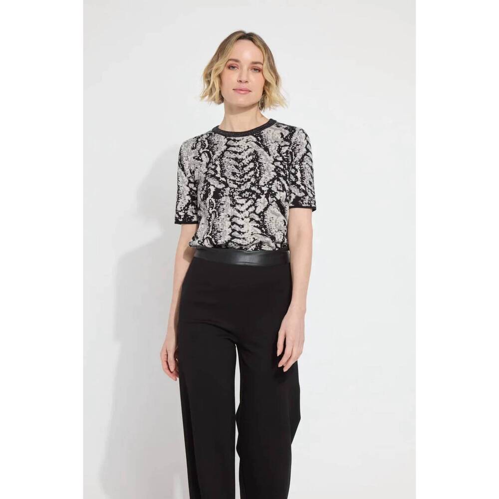 NEW LYSSE preston knit sweater in black/ white shimmer print - Picture 1 of 6